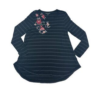 Soft Surroundings Striped Embroidered Tunic Top Women's Size Large
